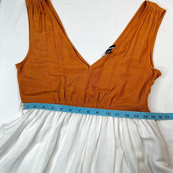 Anthropologie En Saison V-Neck Colorblock Maxi Dress Brown White Navy Medium - Picture 10 of 15